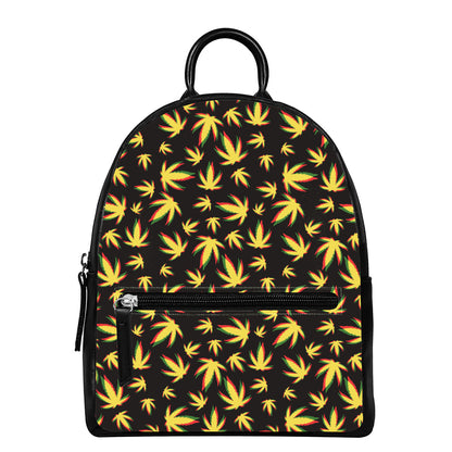 Trippy Weed Leaf Pattern Print Leather Backpack