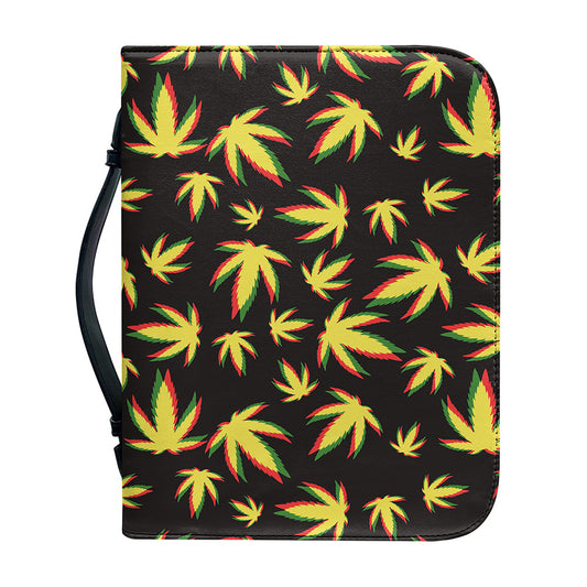 Trippy Weed Leaf Pattern Print Leather Bible Cover
