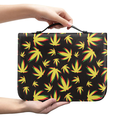 Trippy Weed Leaf Pattern Print Leather Bible Cover