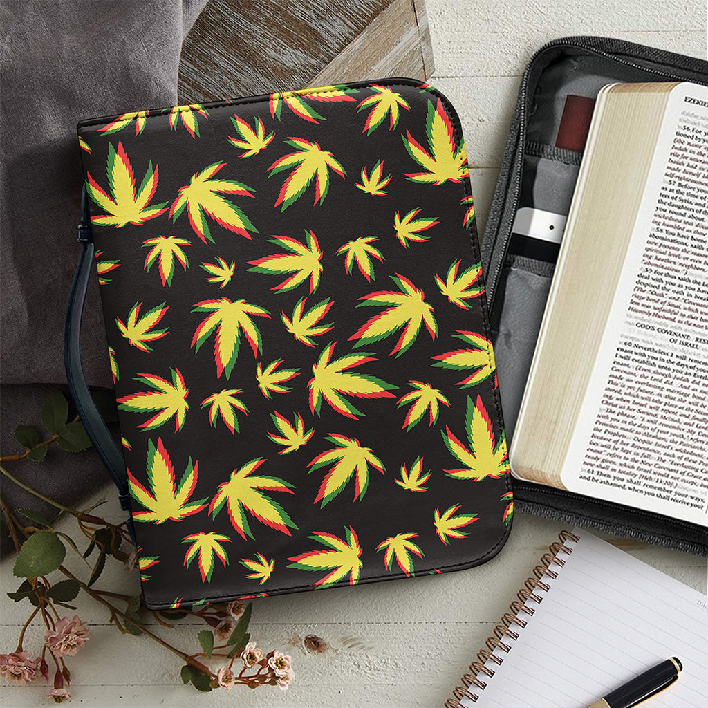 Trippy Weed Leaf Pattern Print Leather Bible Cover