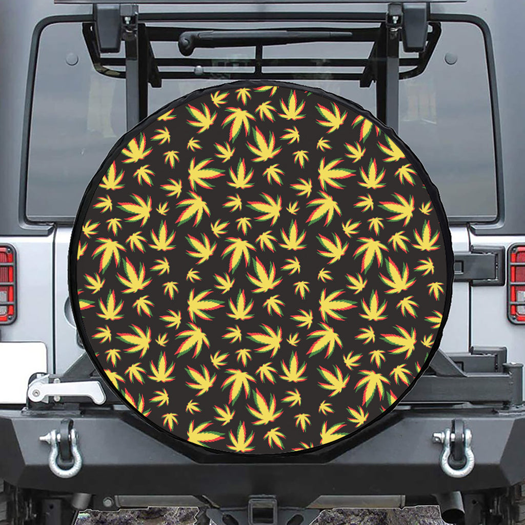 Trippy Weed Leaf Pattern Print Leather Spare Tire Cover