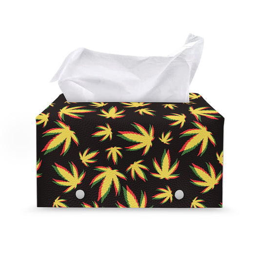 Trippy Weed Leaf Pattern Print Leather Tissue Box Cover