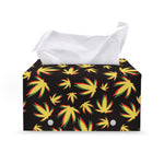 Trippy Weed Leaf Pattern Print Leather Tissue Box Cover