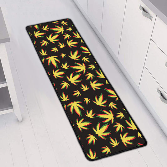 Trippy Weed Leaf Pattern Print Long Kitchen Mat