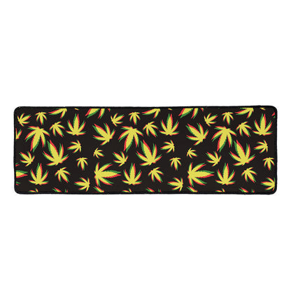 Trippy Weed Leaf Pattern Print Long Kitchen Mat