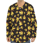 Trippy Weed Leaf Pattern Print Long Sleeve Baseball Jersey