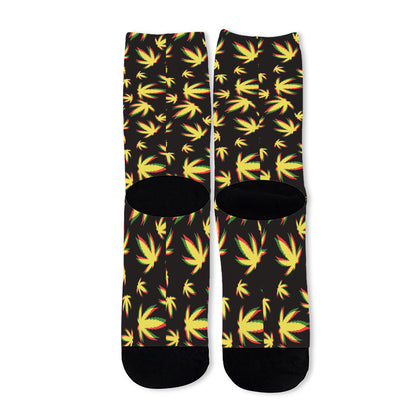 Trippy Weed Leaf Pattern Print Long Socks