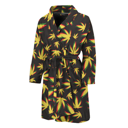 Trippy Weed Leaf Pattern Print Men's Bathrobe