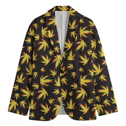 Trippy Weed Leaf Pattern Print Men's Blazer