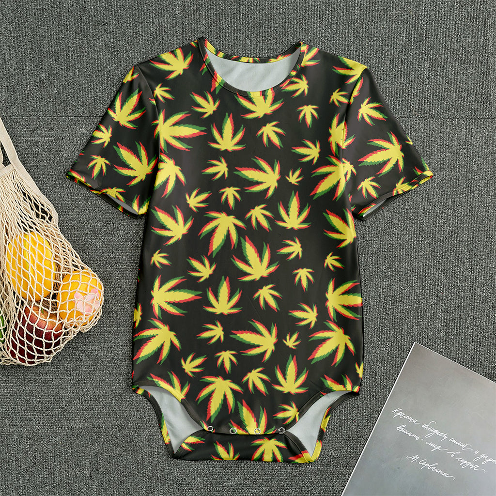 Trippy Weed Leaf Pattern Print Men's Bodysuit
