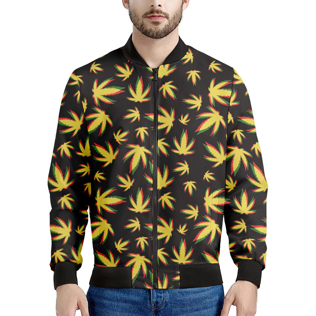 Trippy Weed Leaf Pattern Print Men's Bomber Jacket
