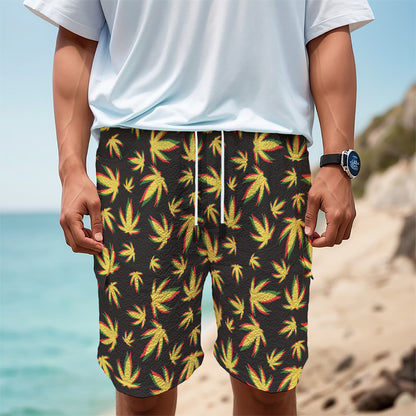Trippy Weed Leaf Pattern Print Men's Cargo Shorts