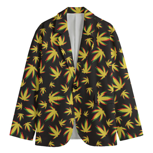 Trippy Weed Leaf Pattern Print Men's Cotton Blazer