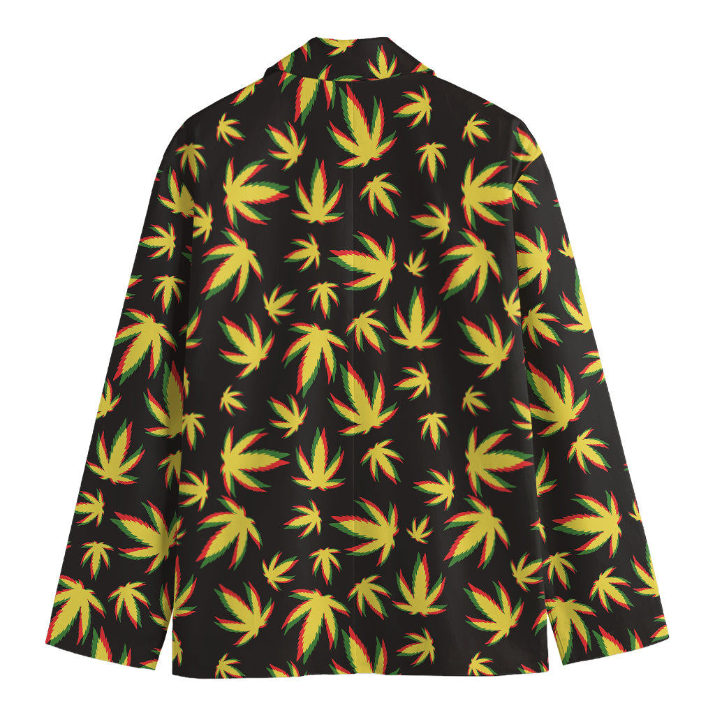 Trippy Weed Leaf Pattern Print Men's Cotton Blazer
