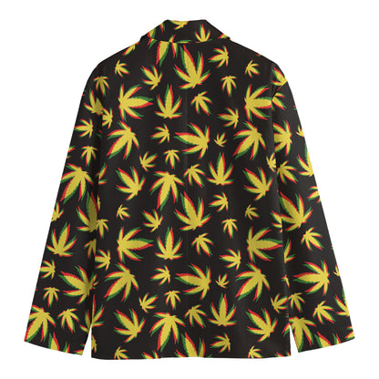 Trippy Weed Leaf Pattern Print Men's Cotton Blazer
