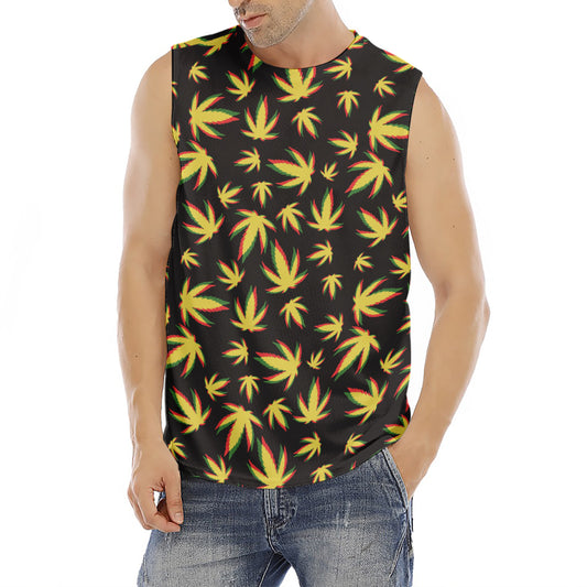 Trippy Weed Leaf Pattern Print Men's Fitness Tank Top