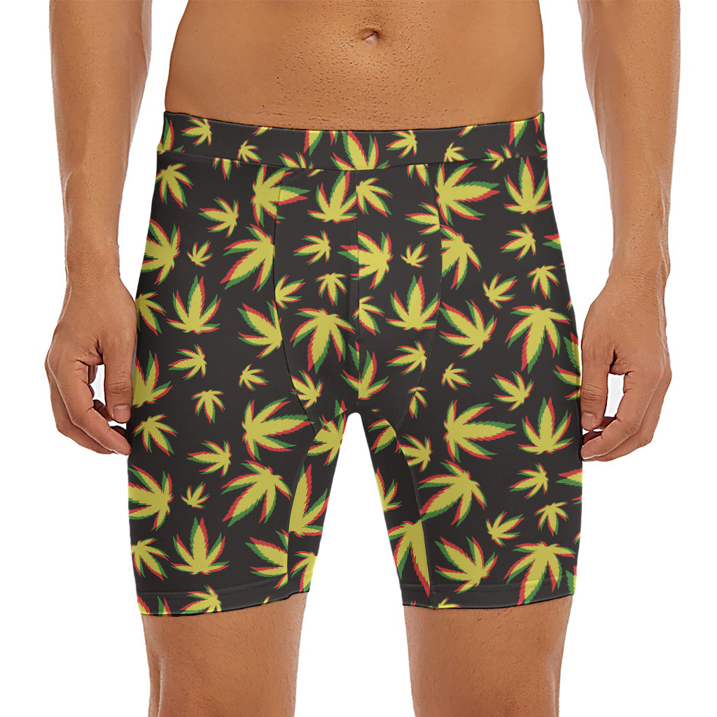 Trippy Weed Leaf Pattern Print Men's Long Boxer Briefs