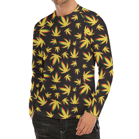Trippy Weed Leaf Pattern Print Men's Long Sleeve Rash Guard