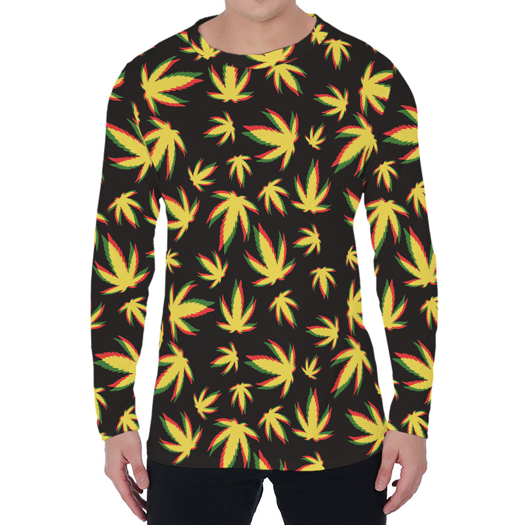 Trippy Weed Leaf Pattern Print Men's Long Sleeve T-Shirt