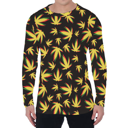 Trippy Weed Leaf Pattern Print Men's Long Sleeve T-Shirt