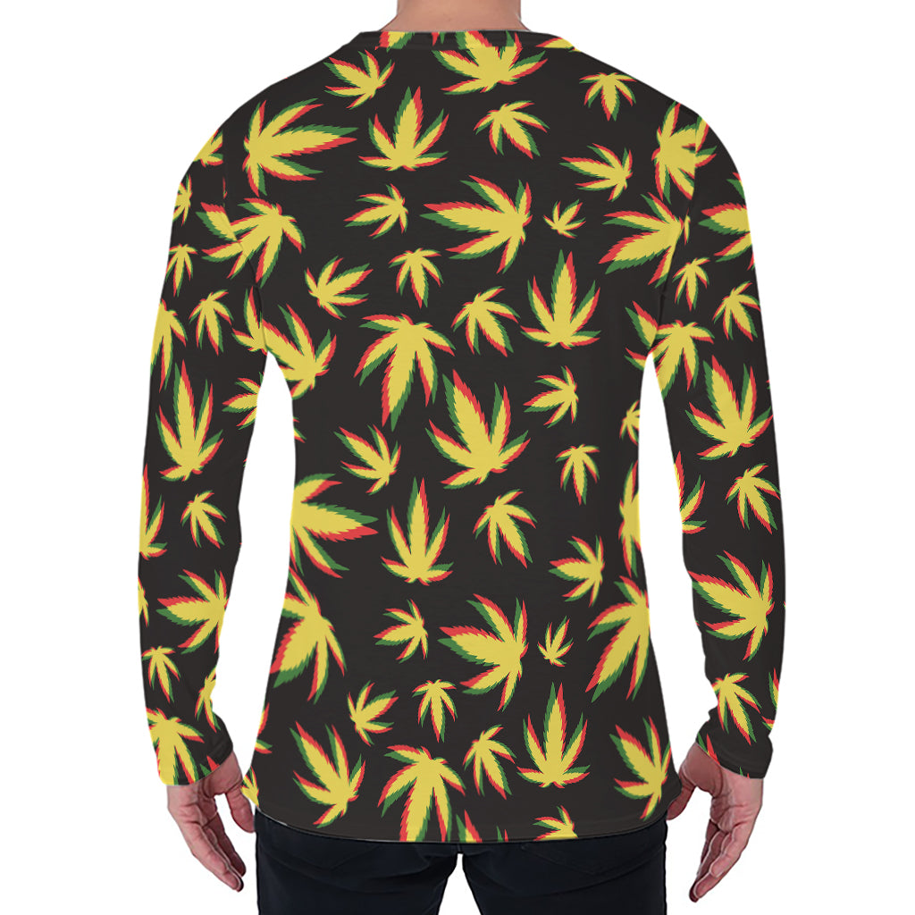 Trippy Weed Leaf Pattern Print Men's Long Sleeve T-Shirt