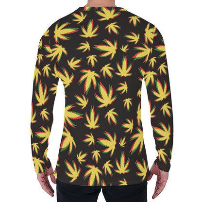Trippy Weed Leaf Pattern Print Men's Long Sleeve T-Shirt