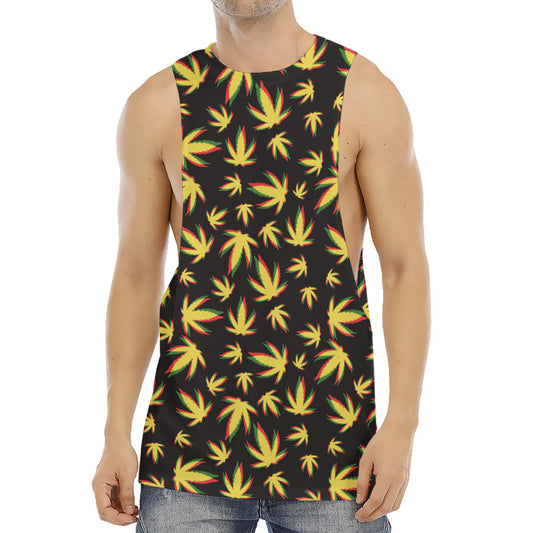 Trippy Weed Leaf Pattern Print Men's Muscle Tank Top