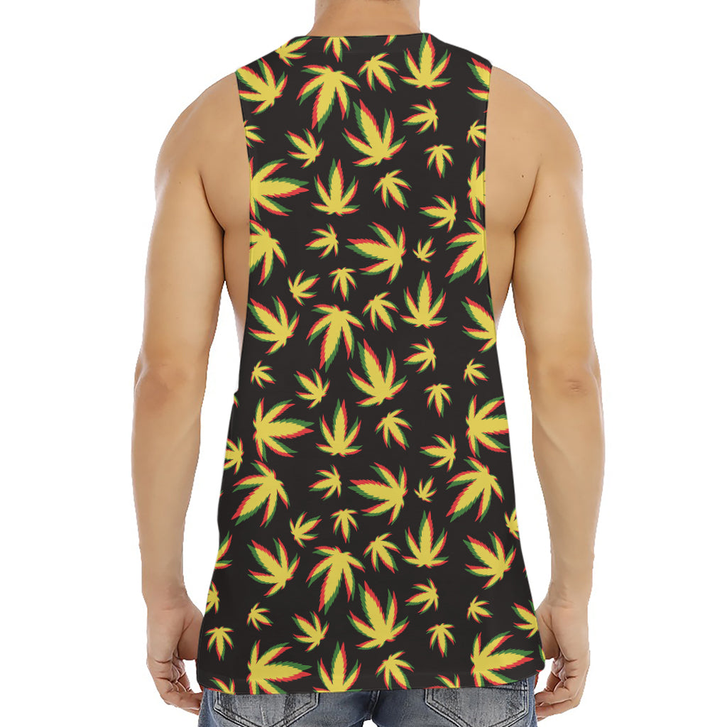 Trippy Weed Leaf Pattern Print Men's Muscle Tank Top