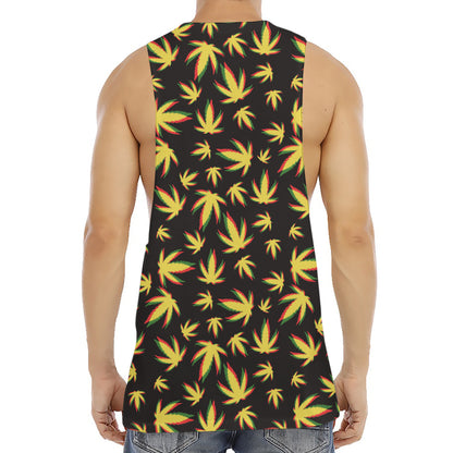 Trippy Weed Leaf Pattern Print Men's Muscle Tank Top