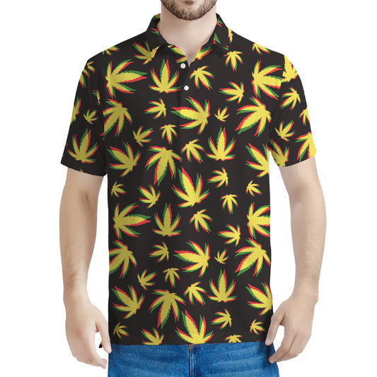 Trippy Weed Leaf Pattern Print Men's Polo Shirt