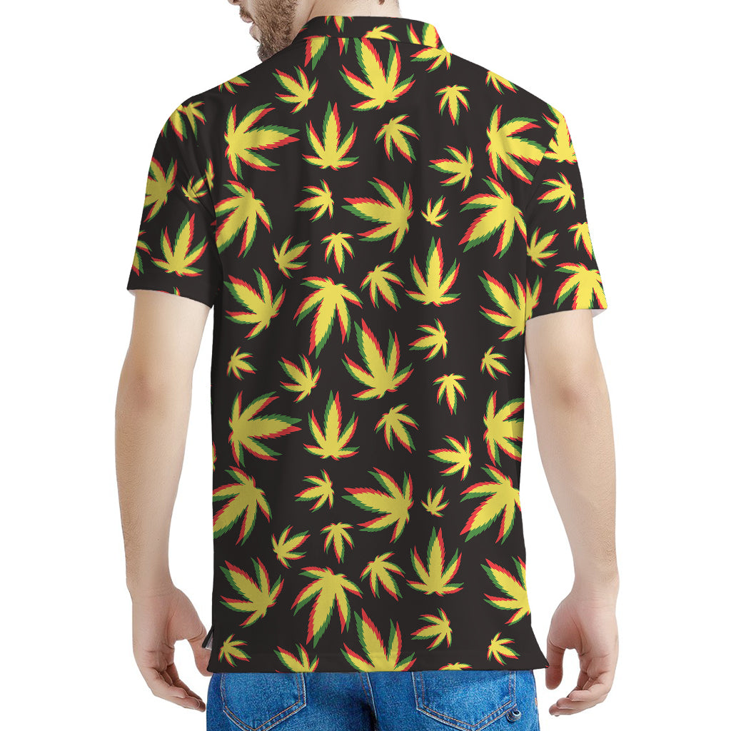 Trippy Weed Leaf Pattern Print Men's Polo Shirt