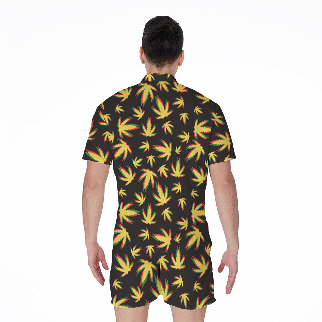 Trippy Weed Leaf Pattern Print Men's Rompers