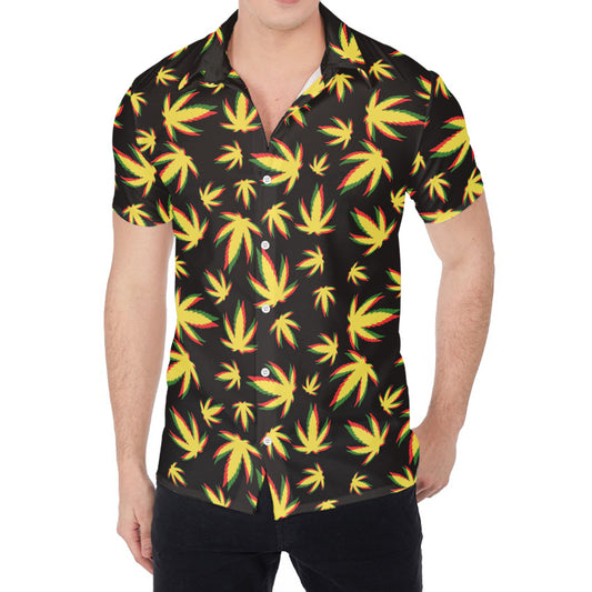 Trippy Weed Leaf Pattern Print Men's Shirt