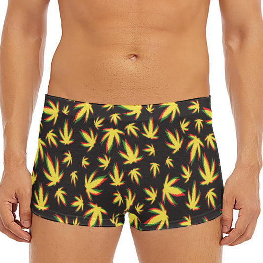 Trippy Weed Leaf Pattern Print Men's Short Boxer Briefs