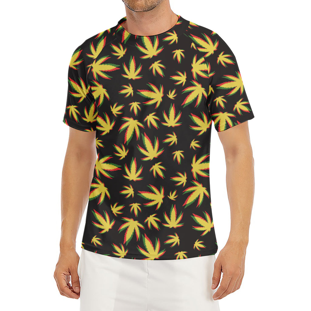 Trippy Weed Leaf Pattern Print Men's Short Sleeve Rash Guard
