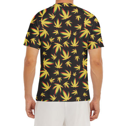 Trippy Weed Leaf Pattern Print Men's Short Sleeve Rash Guard