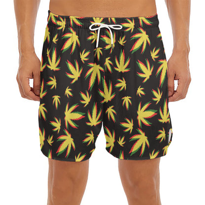 Trippy Weed Leaf Pattern Print Men's Split Running Shorts