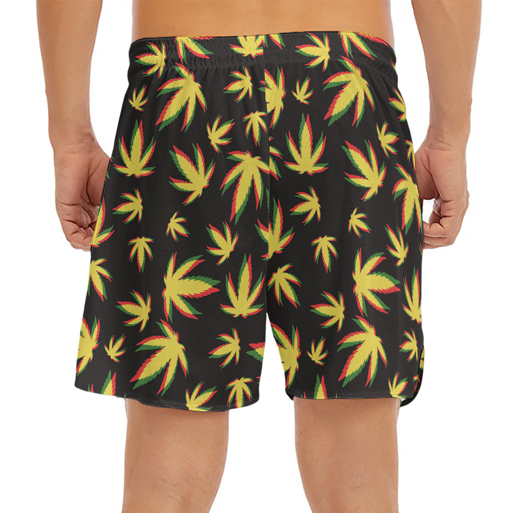 Trippy Weed Leaf Pattern Print Men's Split Running Shorts