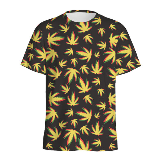 Trippy Weed Leaf Pattern Print Men's Sports T-Shirt