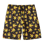 Trippy Weed Leaf Pattern Print Men's Swim Trunks