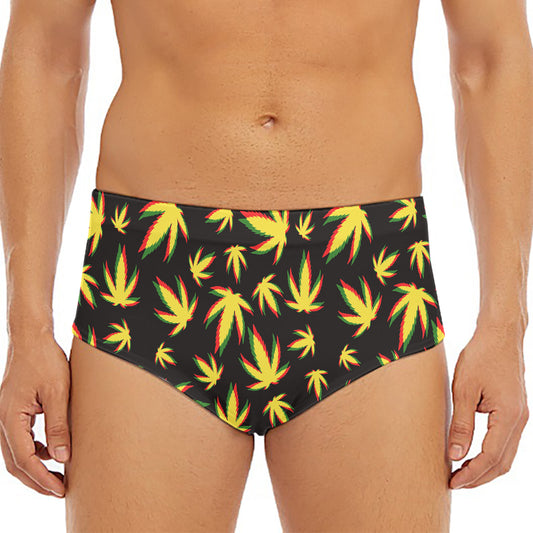 Trippy Weed Leaf Pattern Print Men's Triangle Swim Briefs