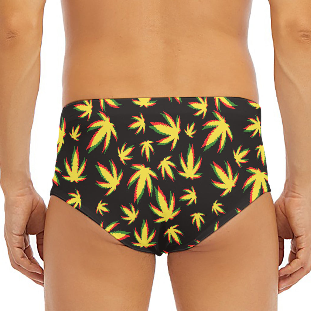 Trippy Weed Leaf Pattern Print Men's Triangle Swim Briefs
