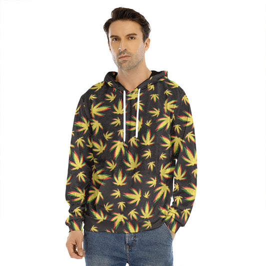 Trippy Weed Leaf Pattern Print Men's Velvet Pullover Hoodie