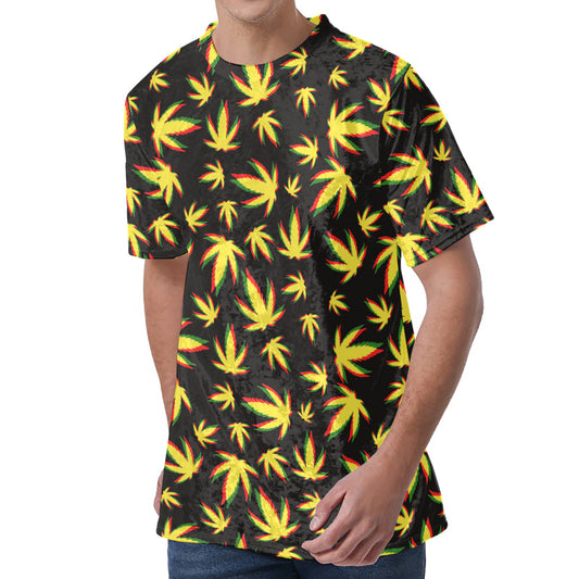 Trippy Weed Leaf Pattern Print Men's Velvet T-Shirt