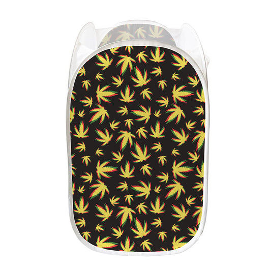 Trippy Weed Leaf Pattern Print Mesh Laundry Hamper