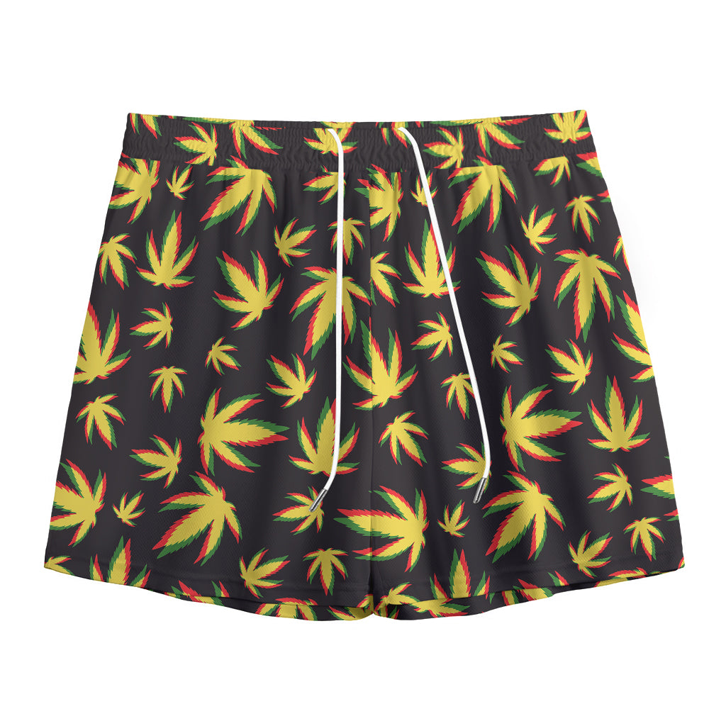 Trippy Weed Leaf Pattern Print Mesh Shorts