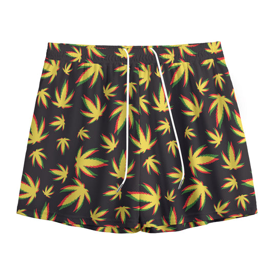 Trippy Weed Leaf Pattern Print Mesh Shorts