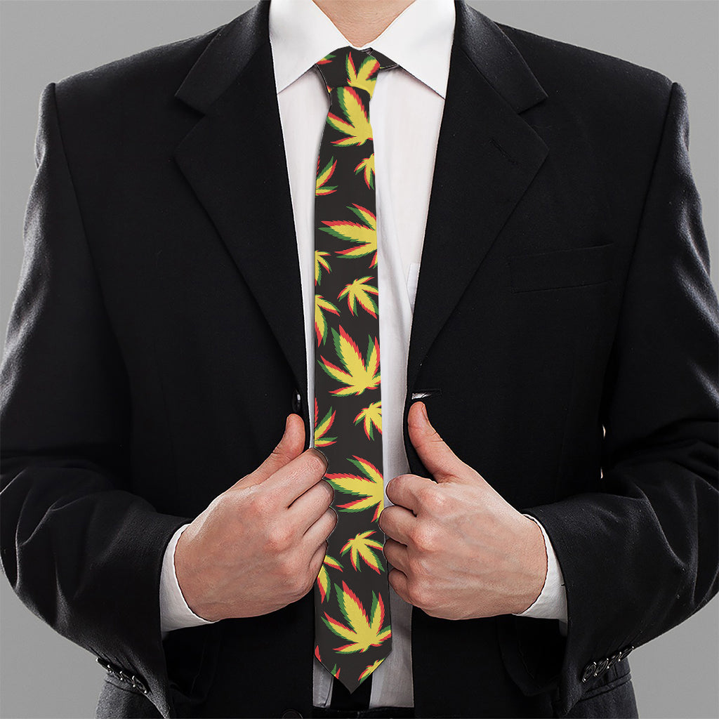 Trippy Weed Leaf Pattern Print Necktie