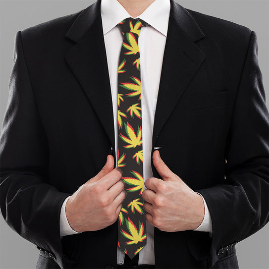 Trippy Weed Leaf Pattern Print Necktie