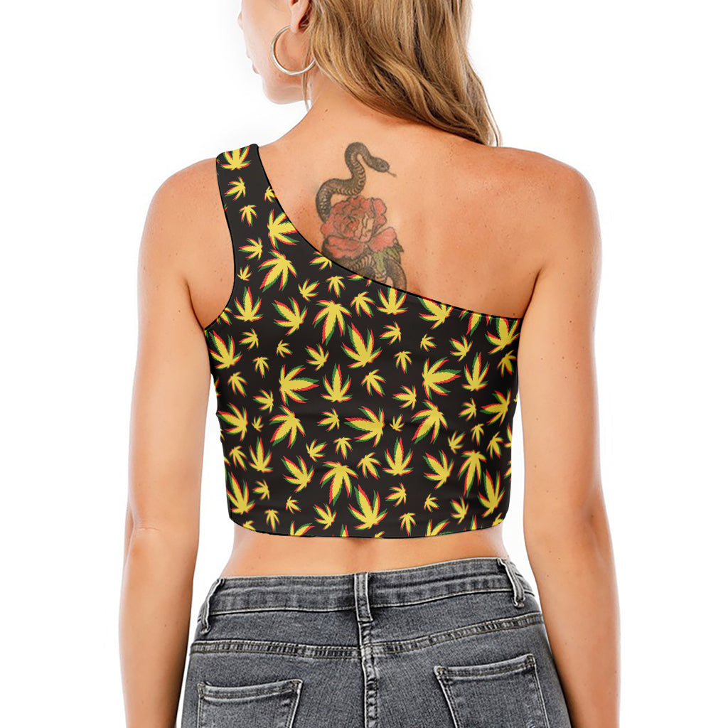 Trippy Weed Leaf Pattern Print One Shoulder Crop Top